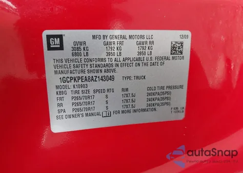 2010 Chevrolet Silverado 1500 Work Truck from USA, damaged, VIN 1GCPKPEA8AZ143049